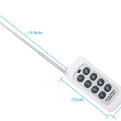300m / 900ft (theoretically) 6 button remote