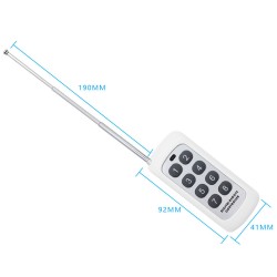 300m / 900ft (theoretically) 6 button remote