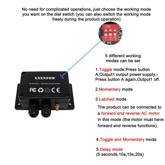AC 89~250V 5000 FT 1 Channel AC110V 220V 30Amp Waterproof  ip65 Delay Mode Wireless Remote Control Switch 