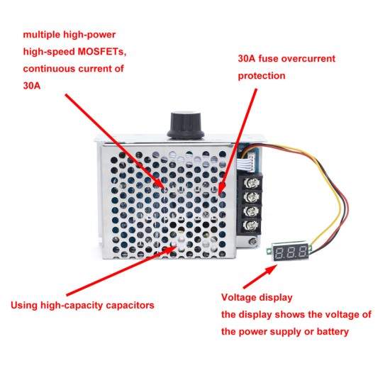 PWM DC Motor Speed Controller Voltage Display with Forward and Reverse switches 9V 12V 24V 36V 48V